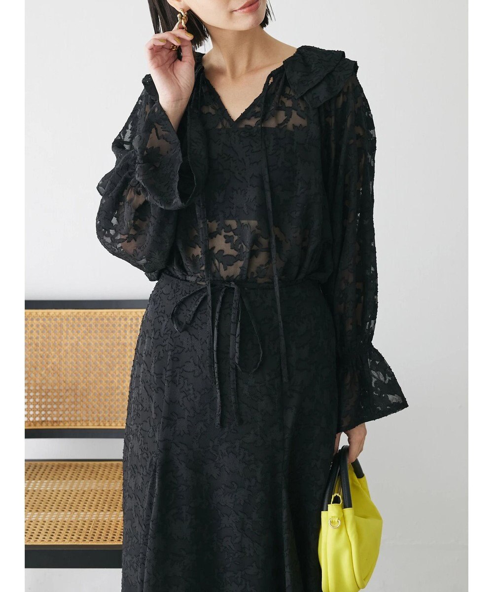 Green Parks シアージャガード花柄フリルブラウス 