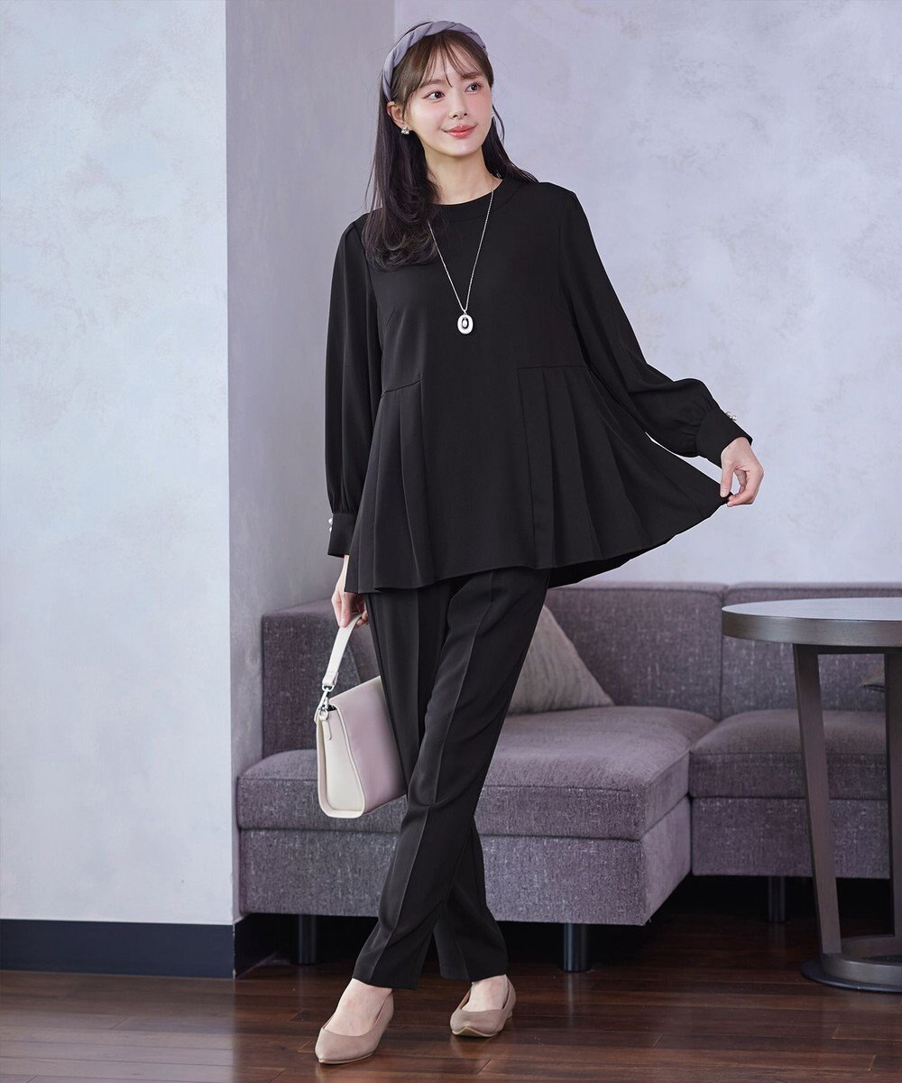 Tiaclasse 【ブラウス&パンツ2点セット】サイドプリーツブラウス×テーパードパンツ セットアップ 