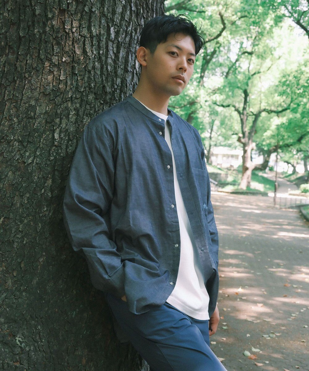 SHARE PARK MENS 【UVカット・撥水・ストレッチ】イージーデニムノーカラーシャツ 