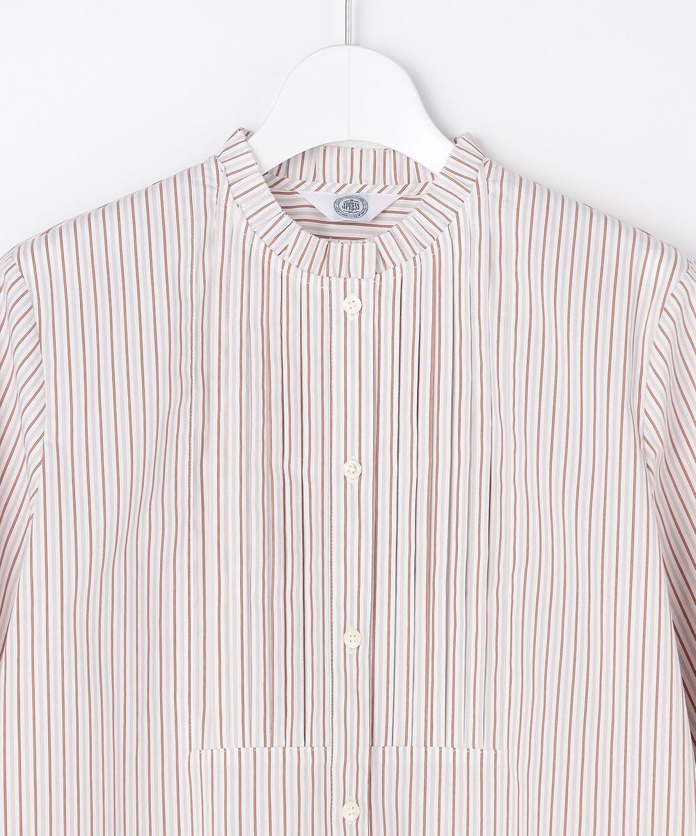 J.PRESS LADIES BEZコットンナイロン ストライプ フリル襟 ブラウス 