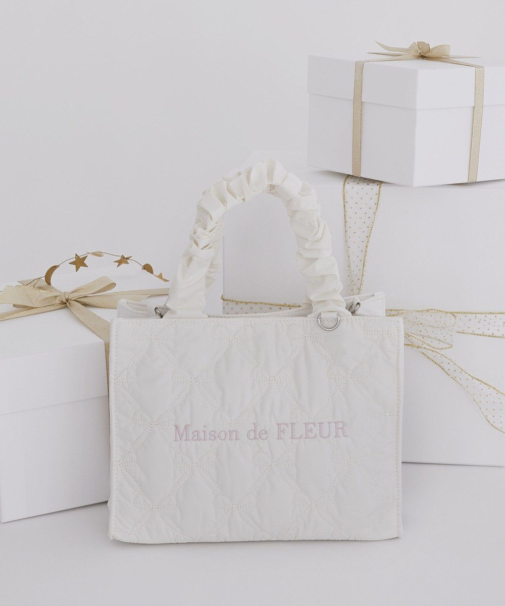 Maison de FLEUR ギャザーハンドル2Wayリボンキルティングトート 