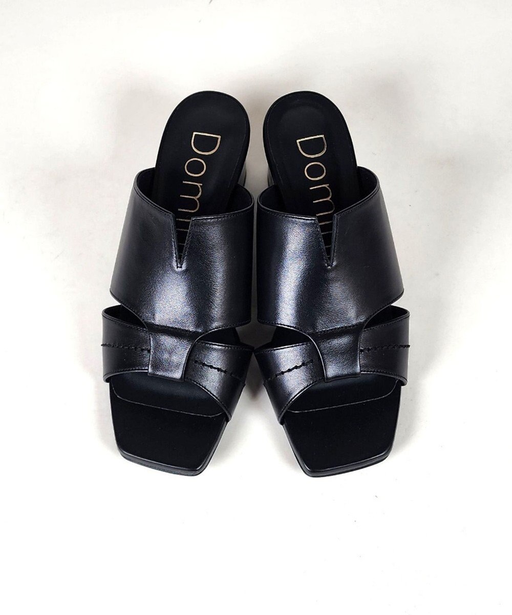 Dominic3 型押しヒール レザーVカットミュール 