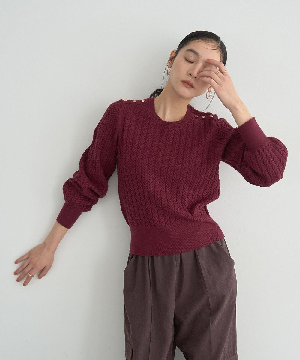 YECCA VECCA 金釦ミニケーブルニット 