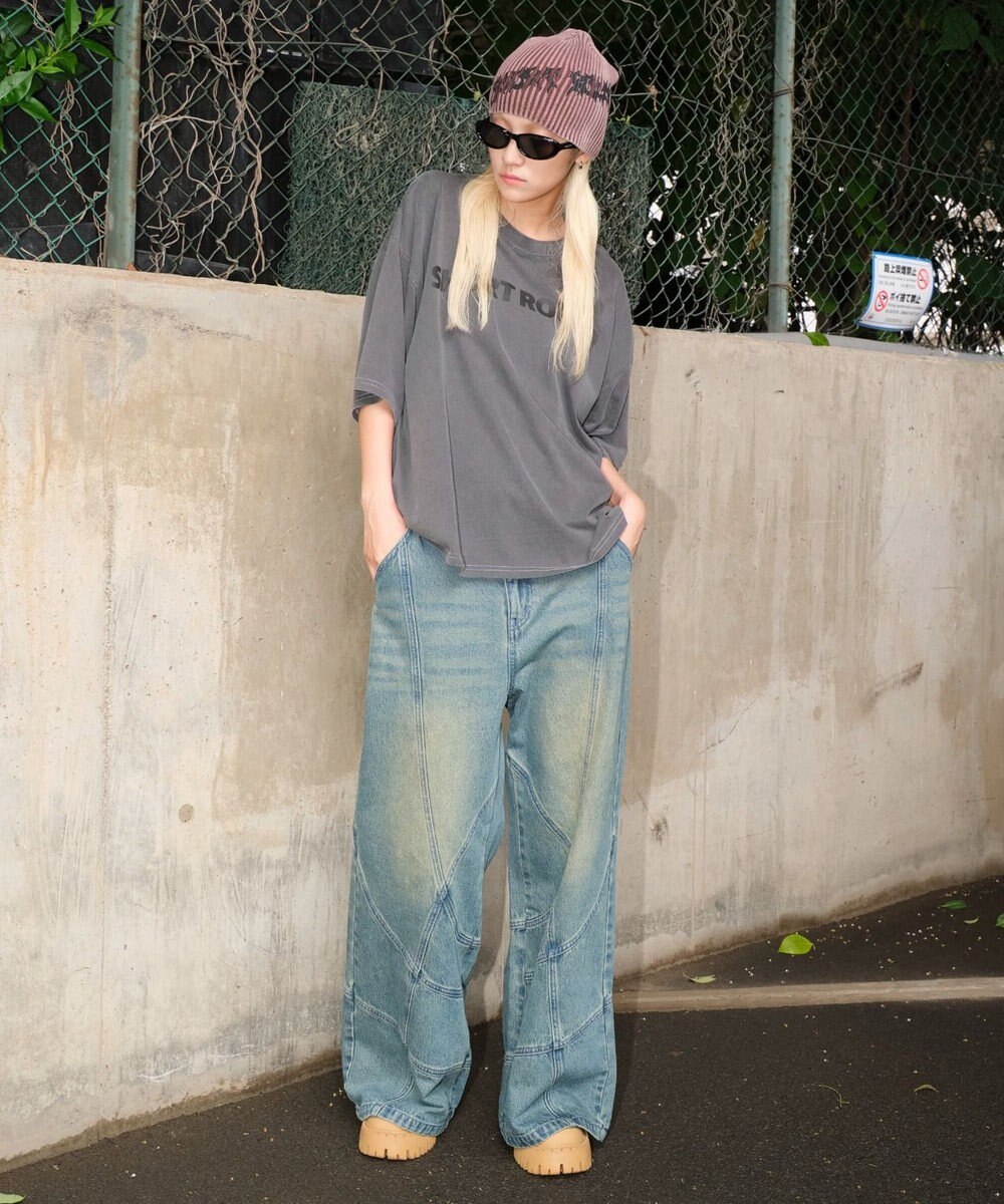 WEGO 【ユニセックス着用ITEM】スウィッチングフレアデニムパンツ 