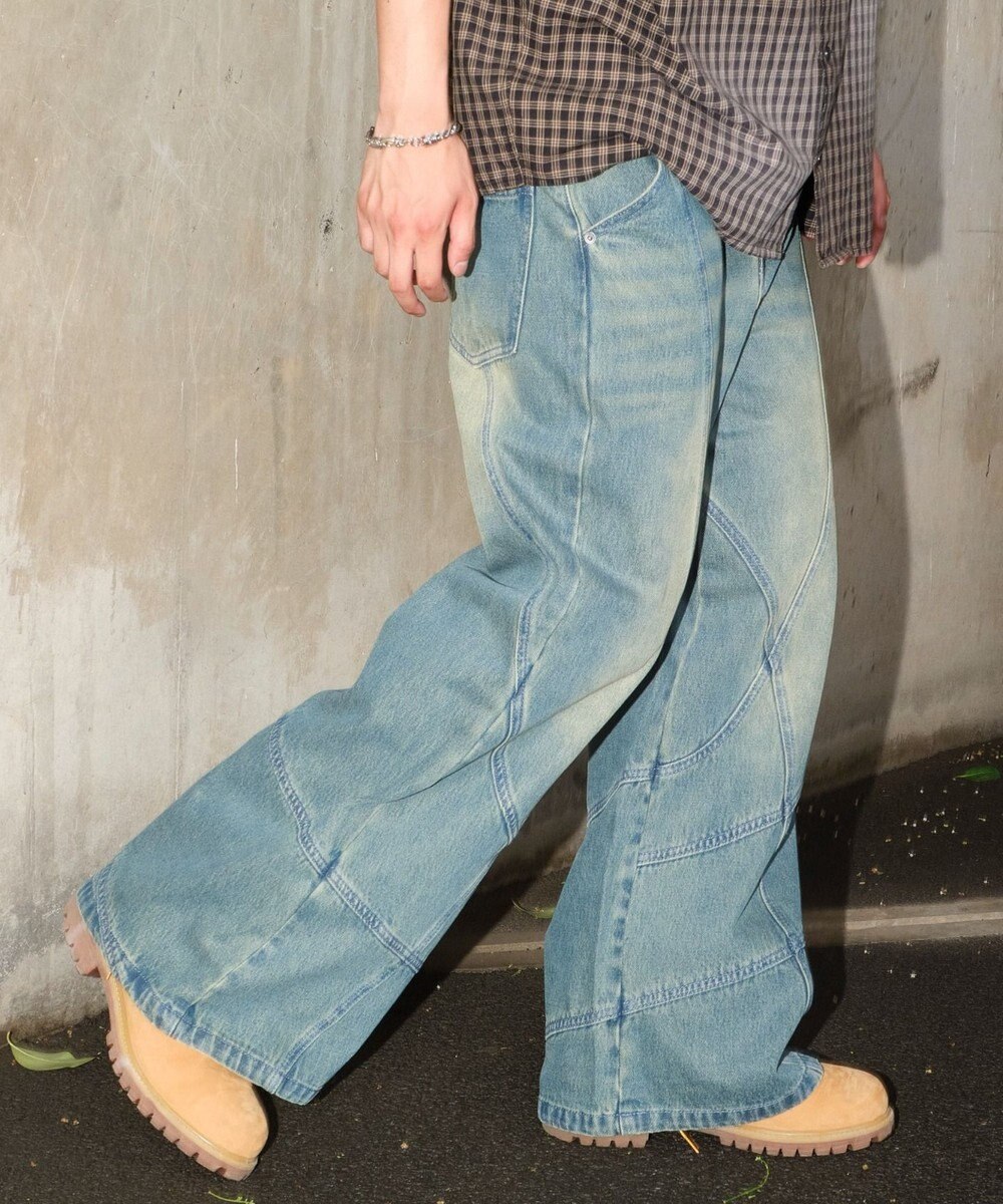 WEGO 【ユニセックス着用ITEM】スウィッチングフレアデニムパンツ 
