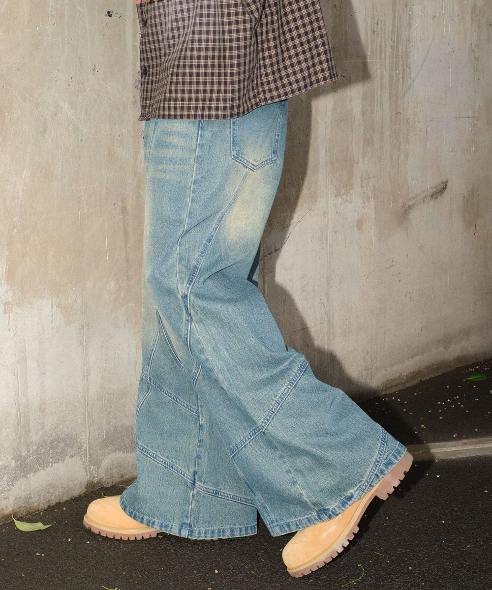 WEGO 【ユニセックス着用ITEM】スウィッチングフレアデニムパンツ 
