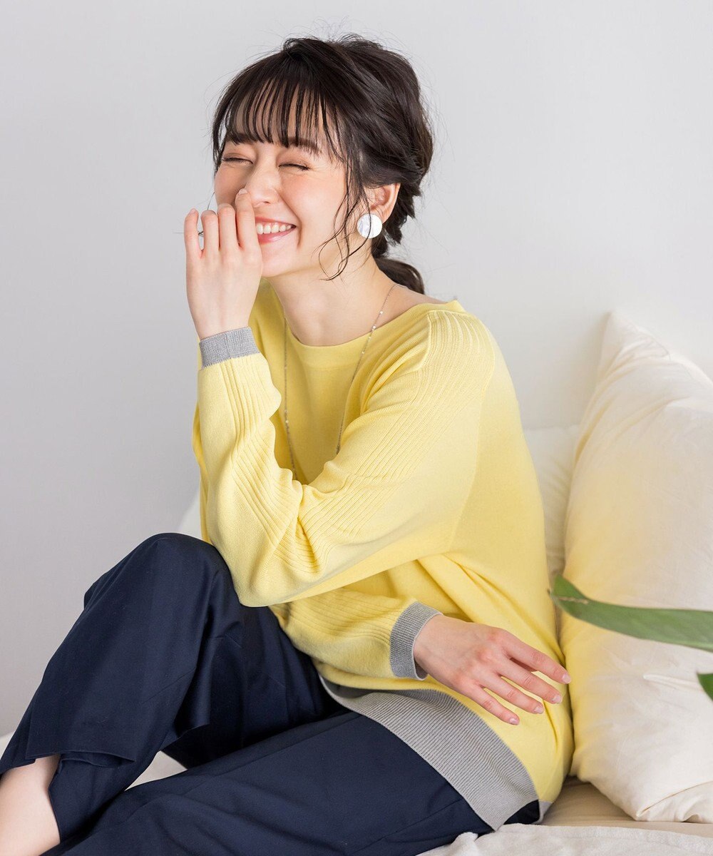 Tiaclasse L 【新色追加・洗える】配色スリットニット 