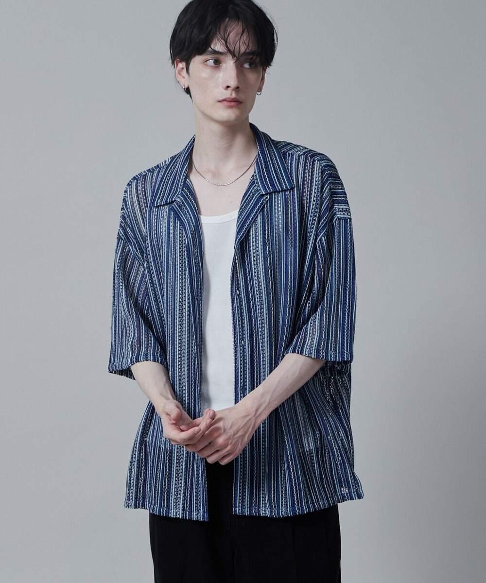 WEGO ストライプメッシュBIGシャツ（S） 