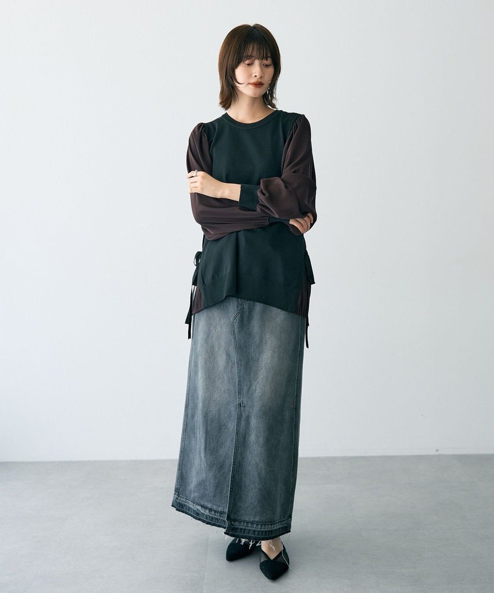 YECCA VECCA サイドプリーツ異素材MIXプルオーバー 