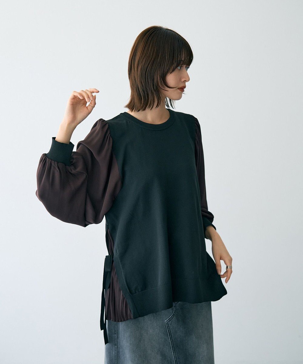 YECCA VECCA サイドプリーツ異素材MIXプルオーバー 