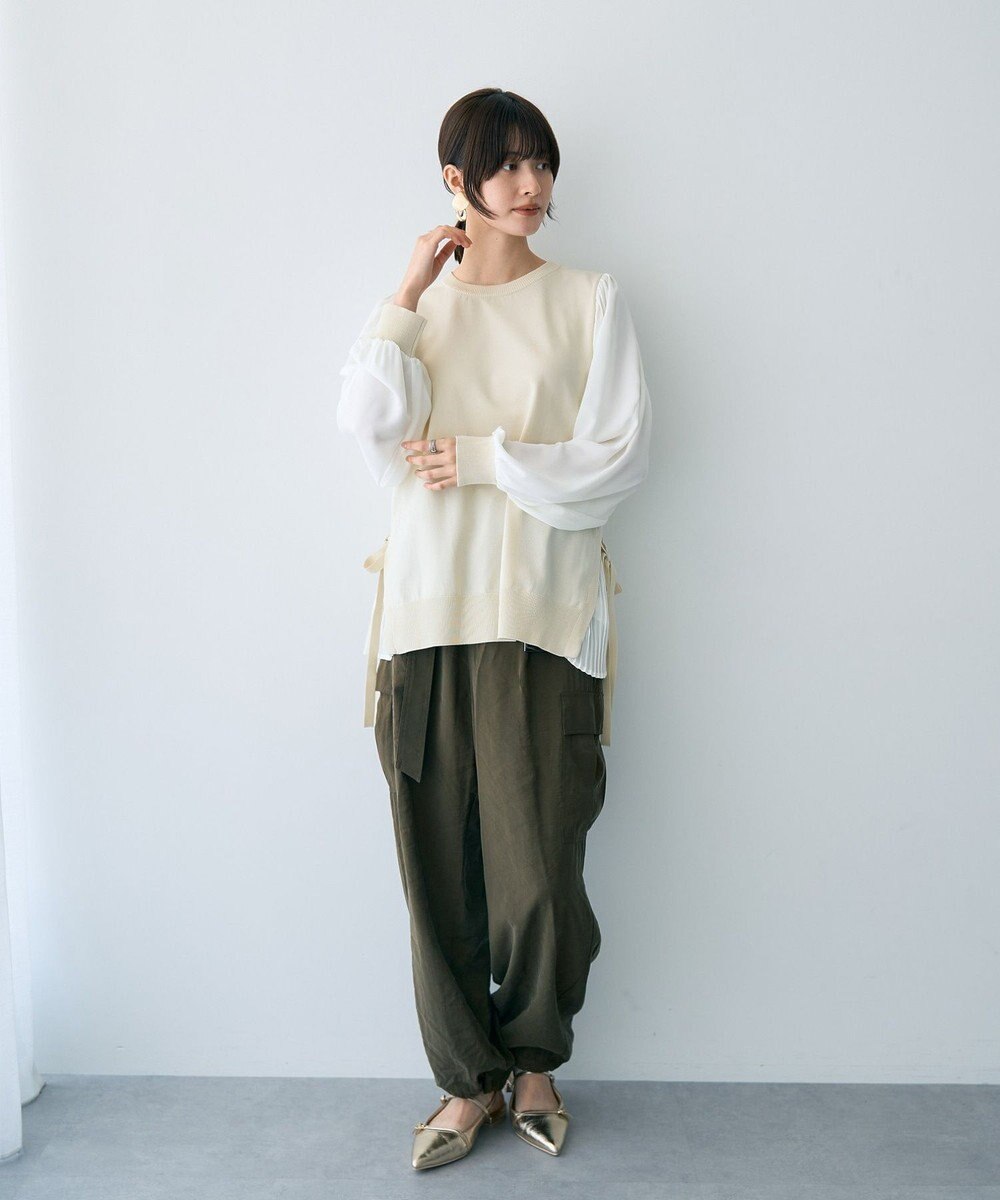 YECCA VECCA サイドプリーツ異素材MIXプルオーバー 