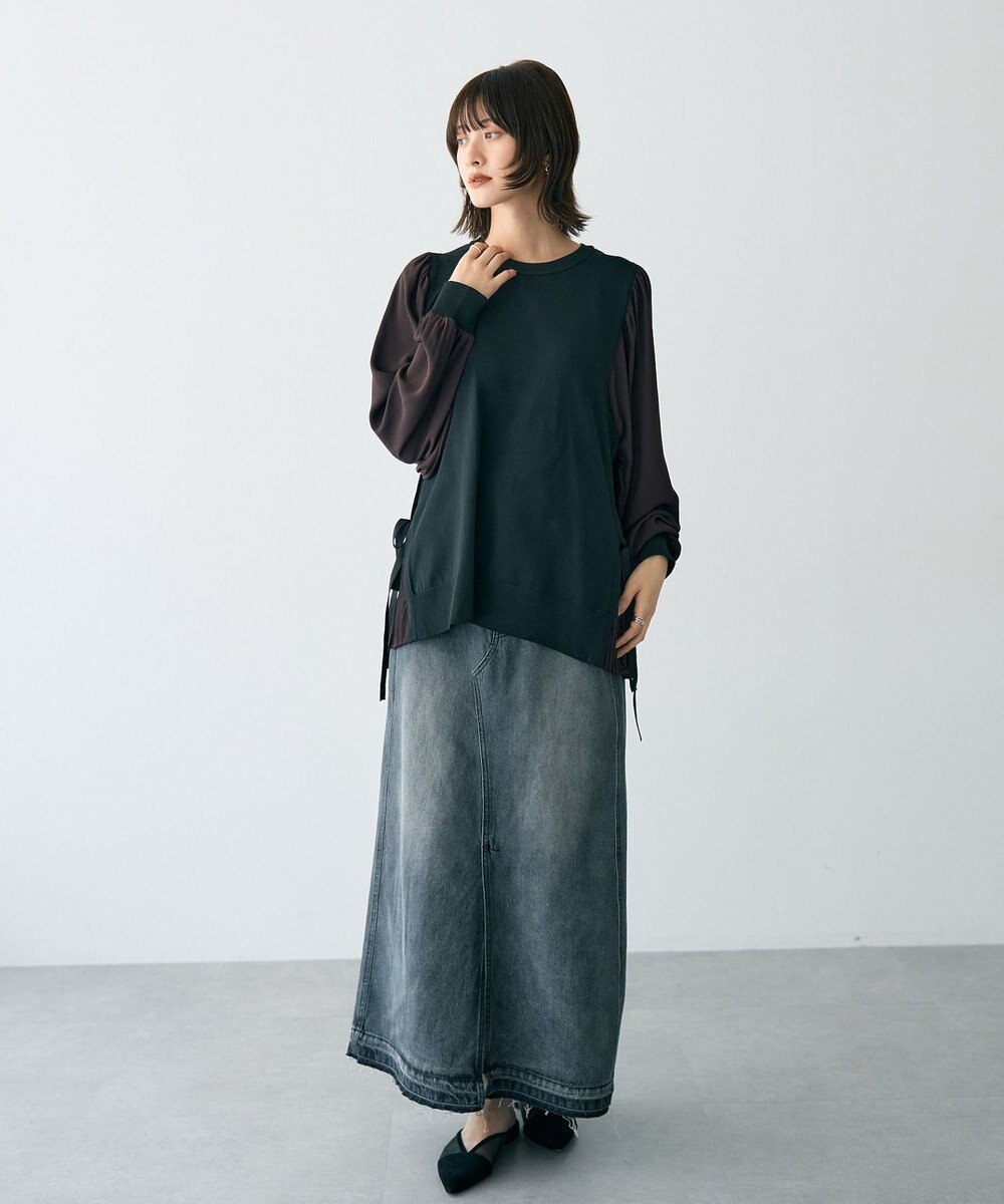 YECCA VECCA サイドプリーツ異素材MIXプルオーバー 