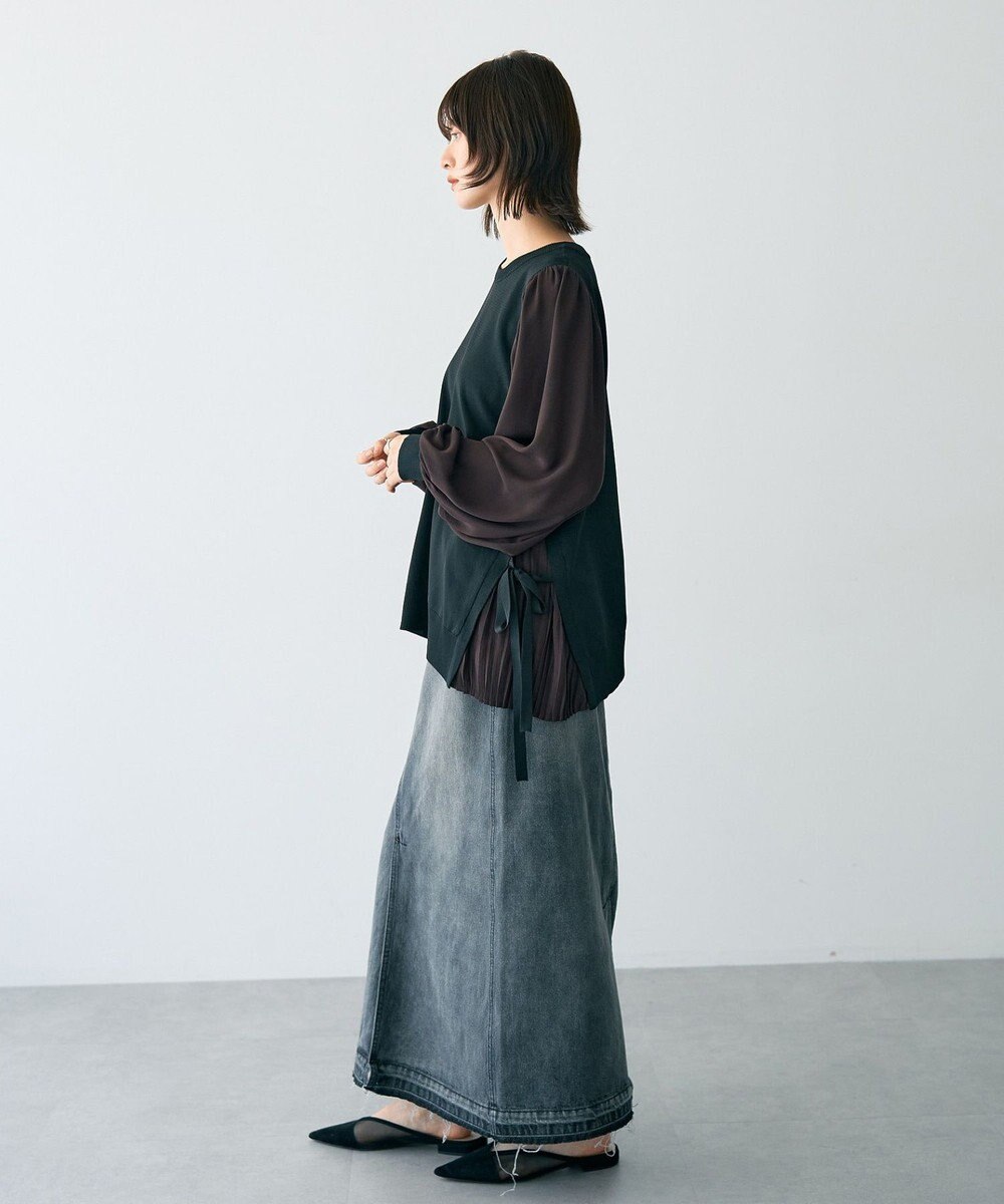 YECCA VECCA サイドプリーツ異素材MIXプルオーバー 