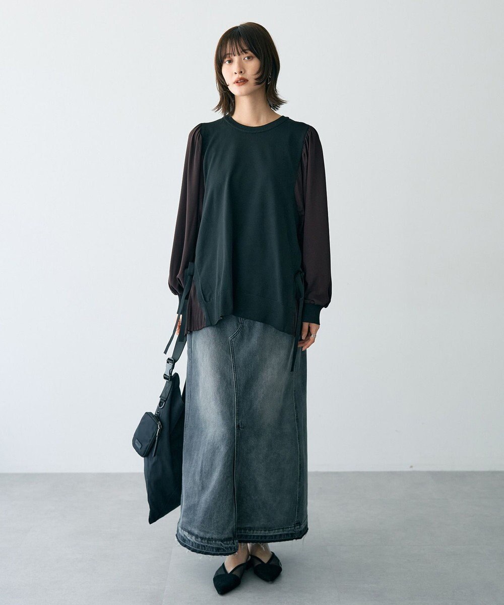 YECCA VECCA サイドプリーツ異素材MIXプルオーバー 