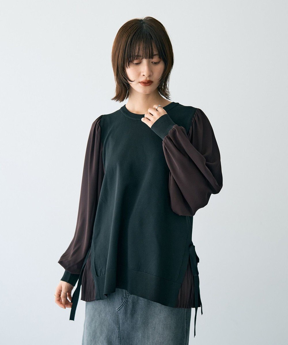 YECCA VECCA サイドプリーツ異素材MIXプルオーバー 