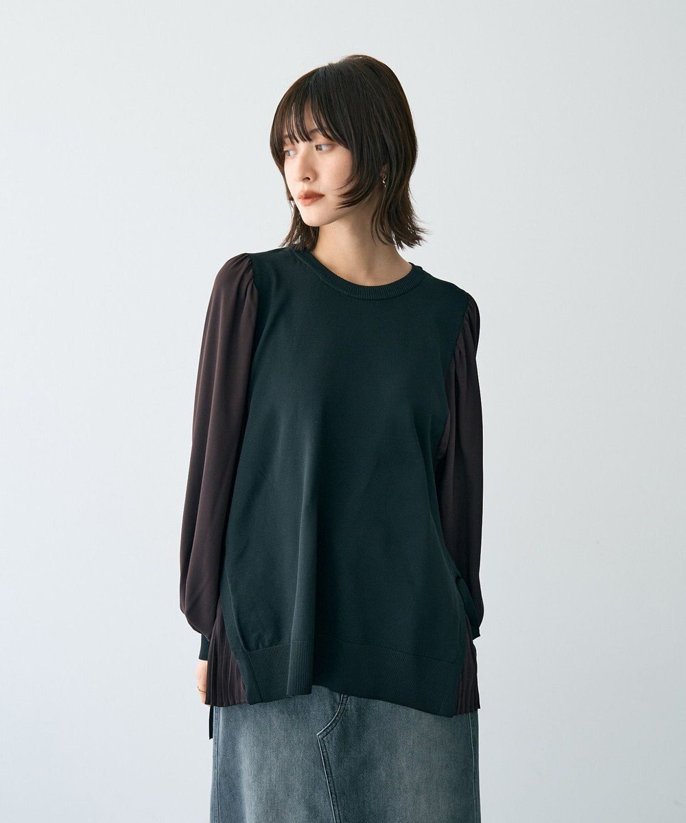 YECCA VECCA サイドプリーツ異素材MIXプルオーバー 