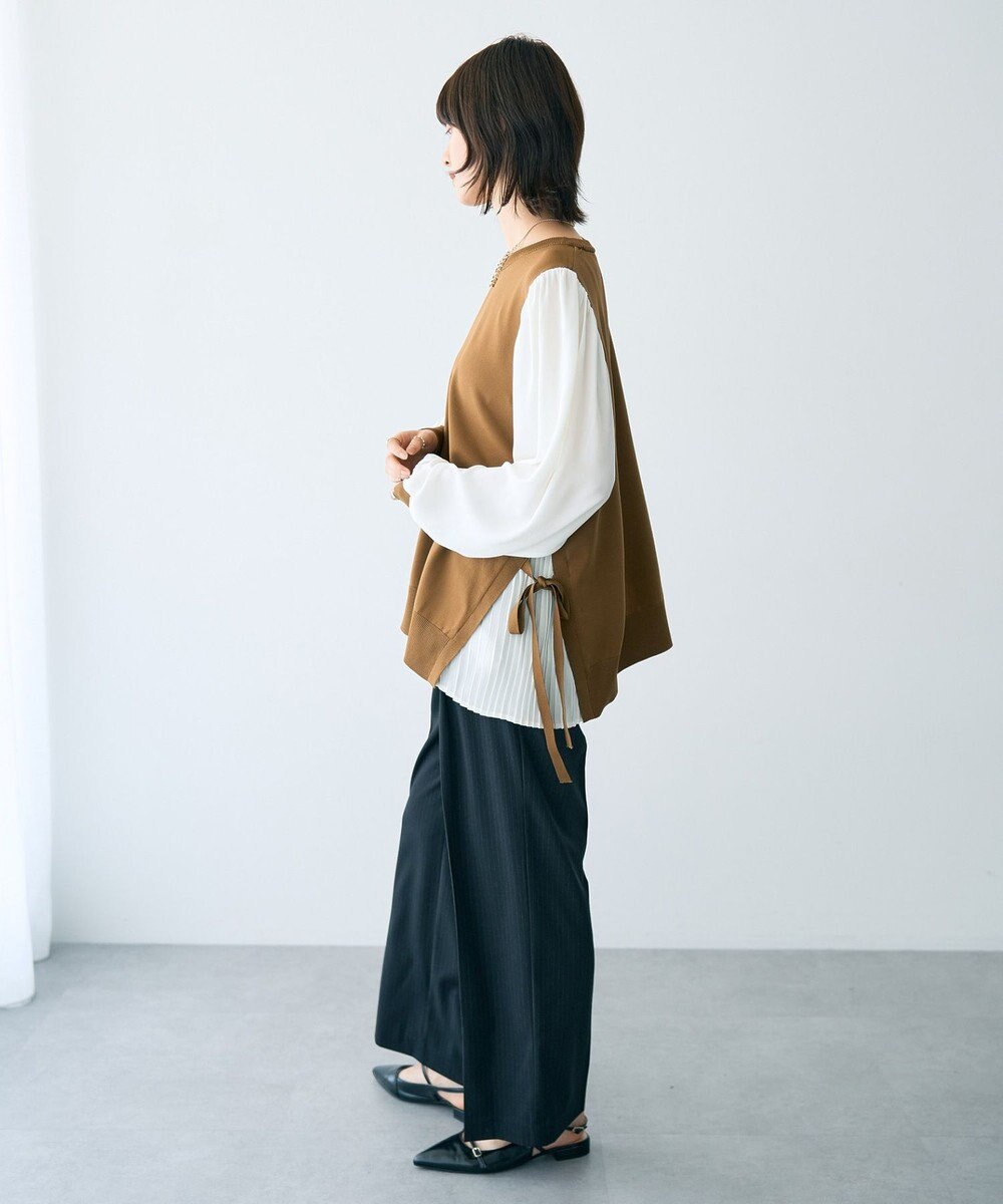 YECCA VECCA サイドプリーツ異素材MIXプルオーバー 
