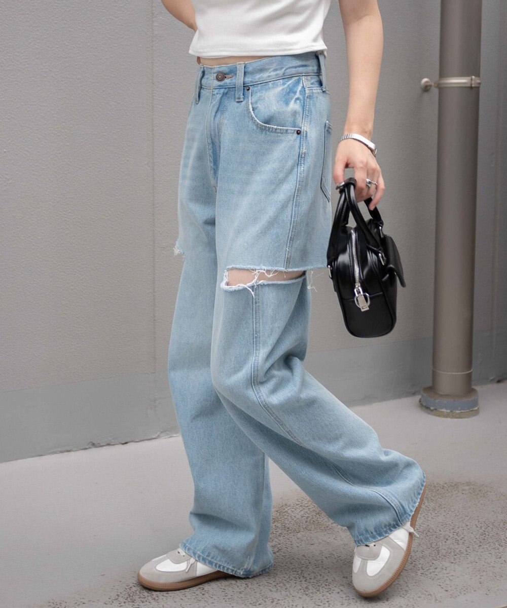 WEGO サイドスリットデニムストレートパンツ 