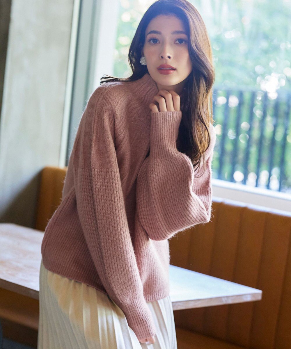 Tiaclasse 【洗える】ピンタックボトルネックニットトップス 