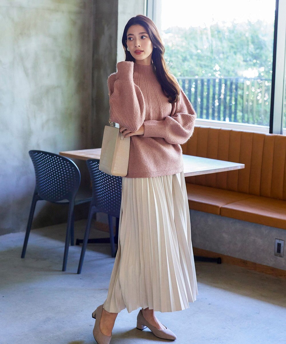 Tiaclasse 【洗える】ピンタックボトルネックニットトップス 