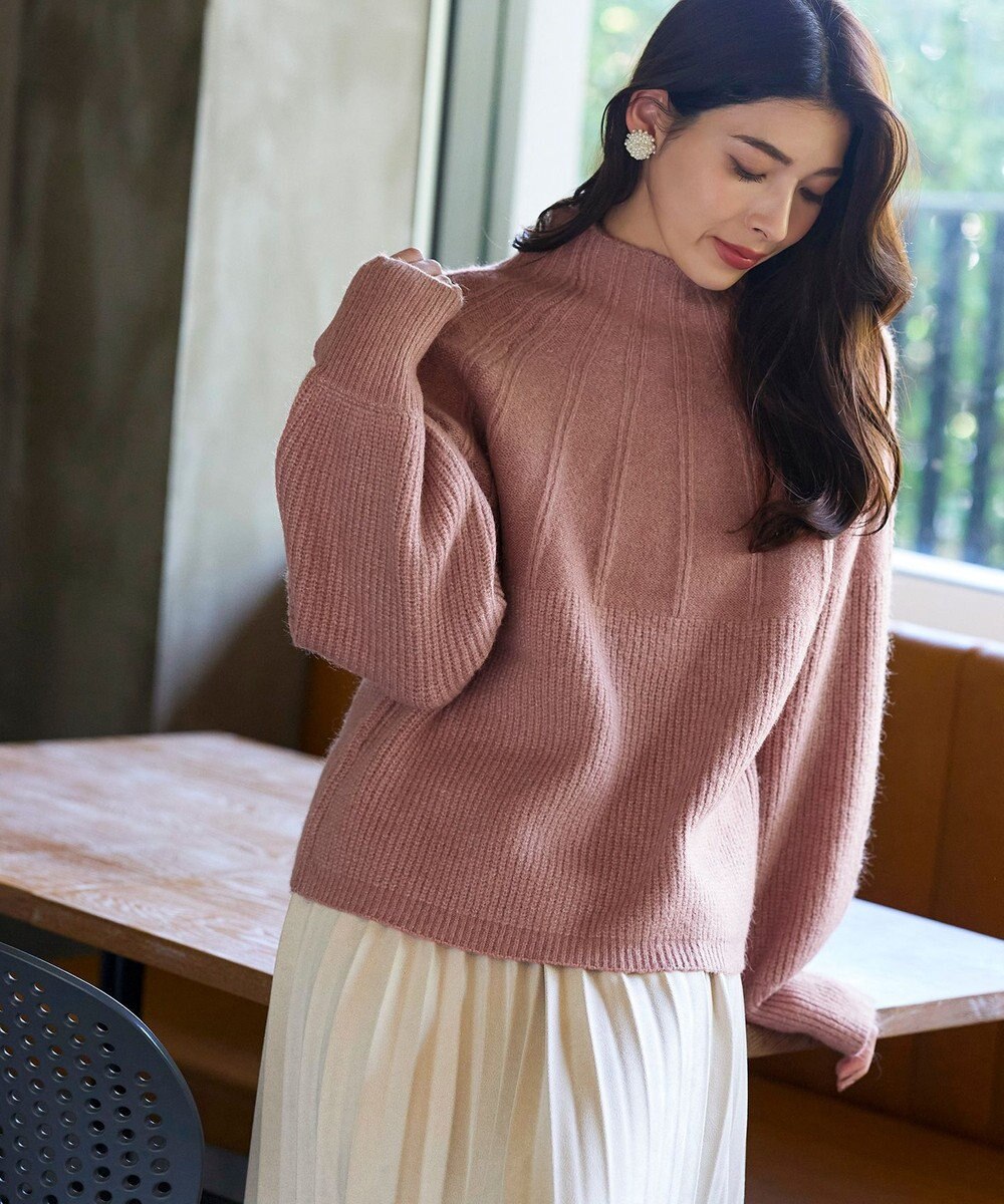 Tiaclasse 【洗える】ピンタックボトルネックニットトップス 