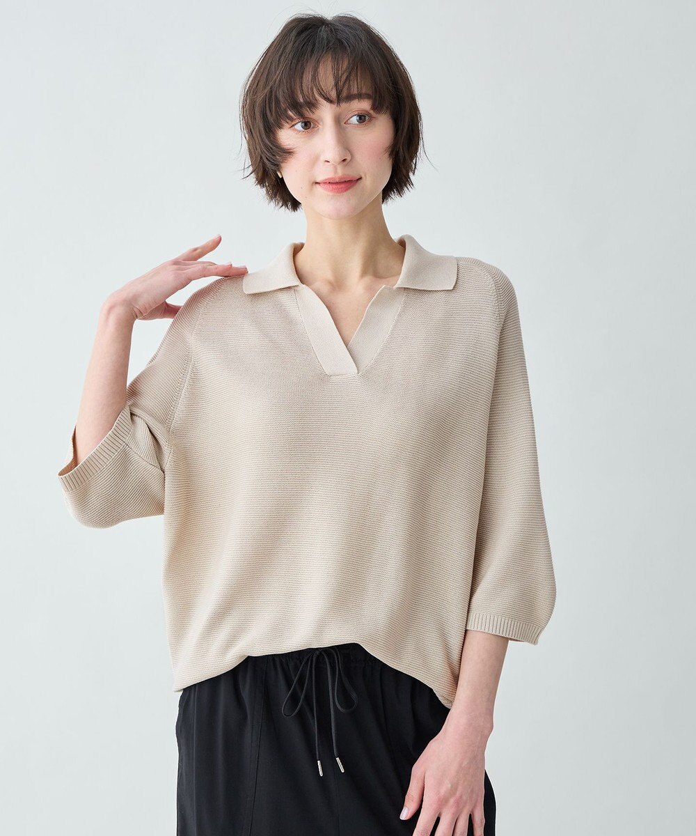 ANY L アクリルガーターポロ衿ニット 