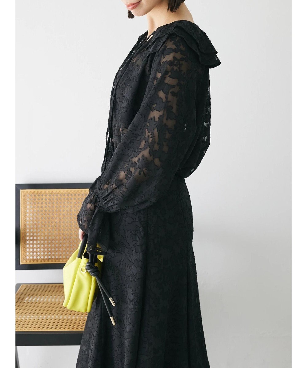 Green Parks シアージャガード花柄フリルブラウス 