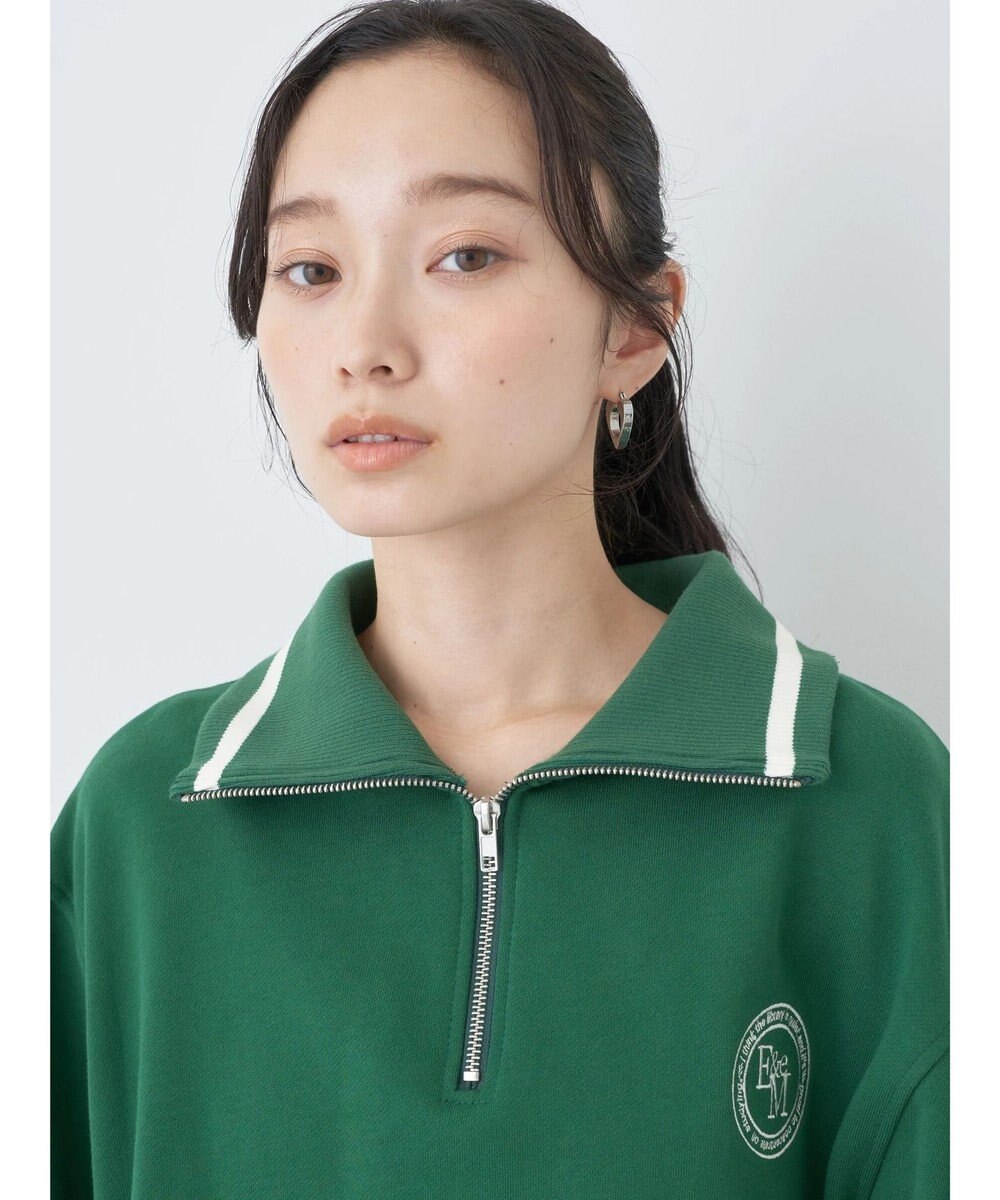 earth music&ecology ハーフＺＩＰサークルロゴ刺繍裏毛プルオーバー 