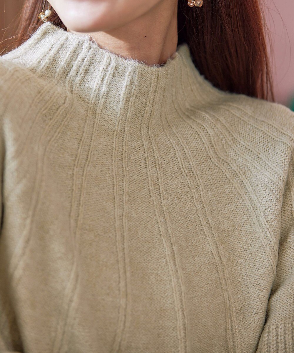 Tiaclasse 【洗える】ピンタックボトルネックニットトップス 