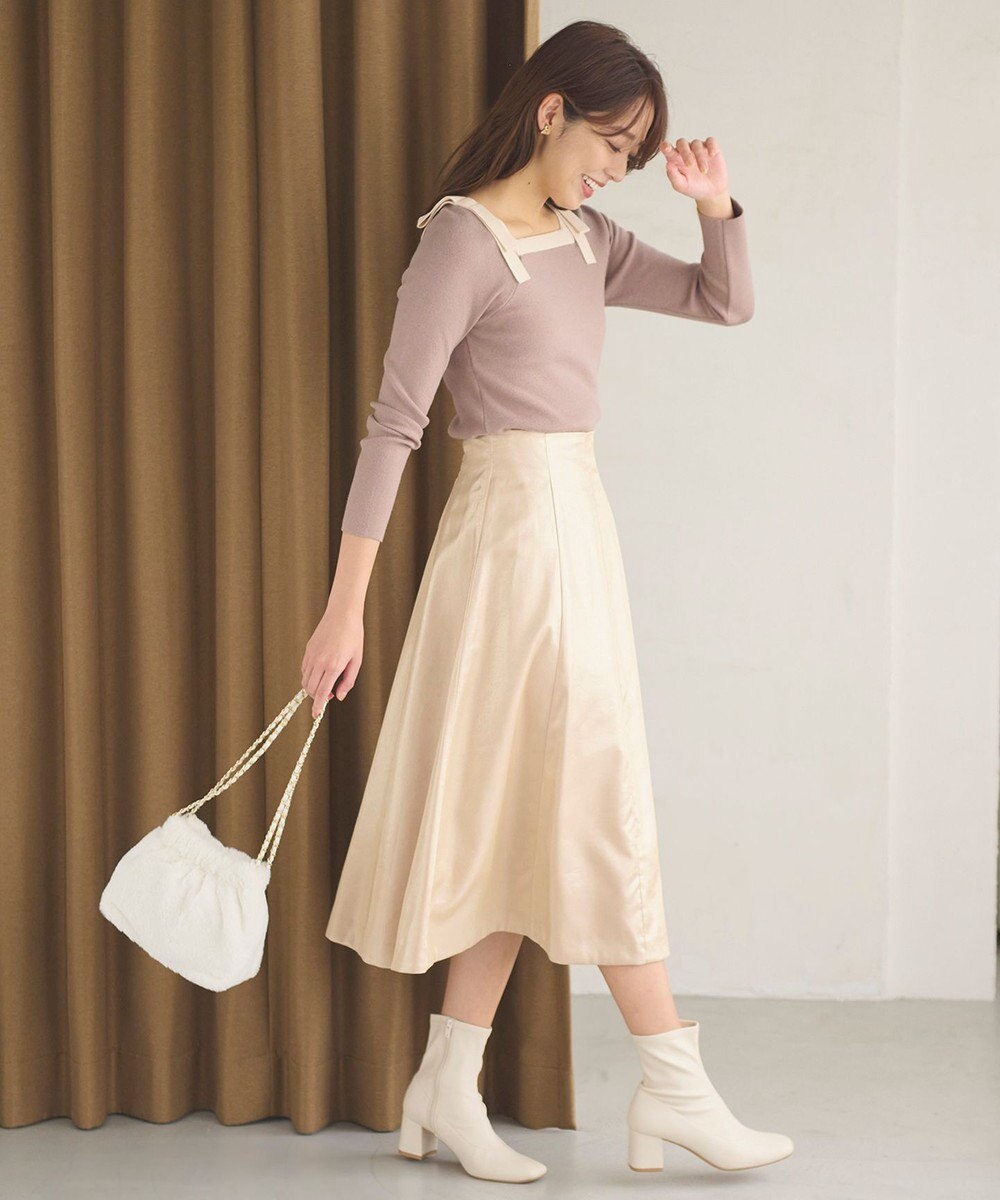 Feroux 【洗える】ショルダーリボン プルオーバーニット 