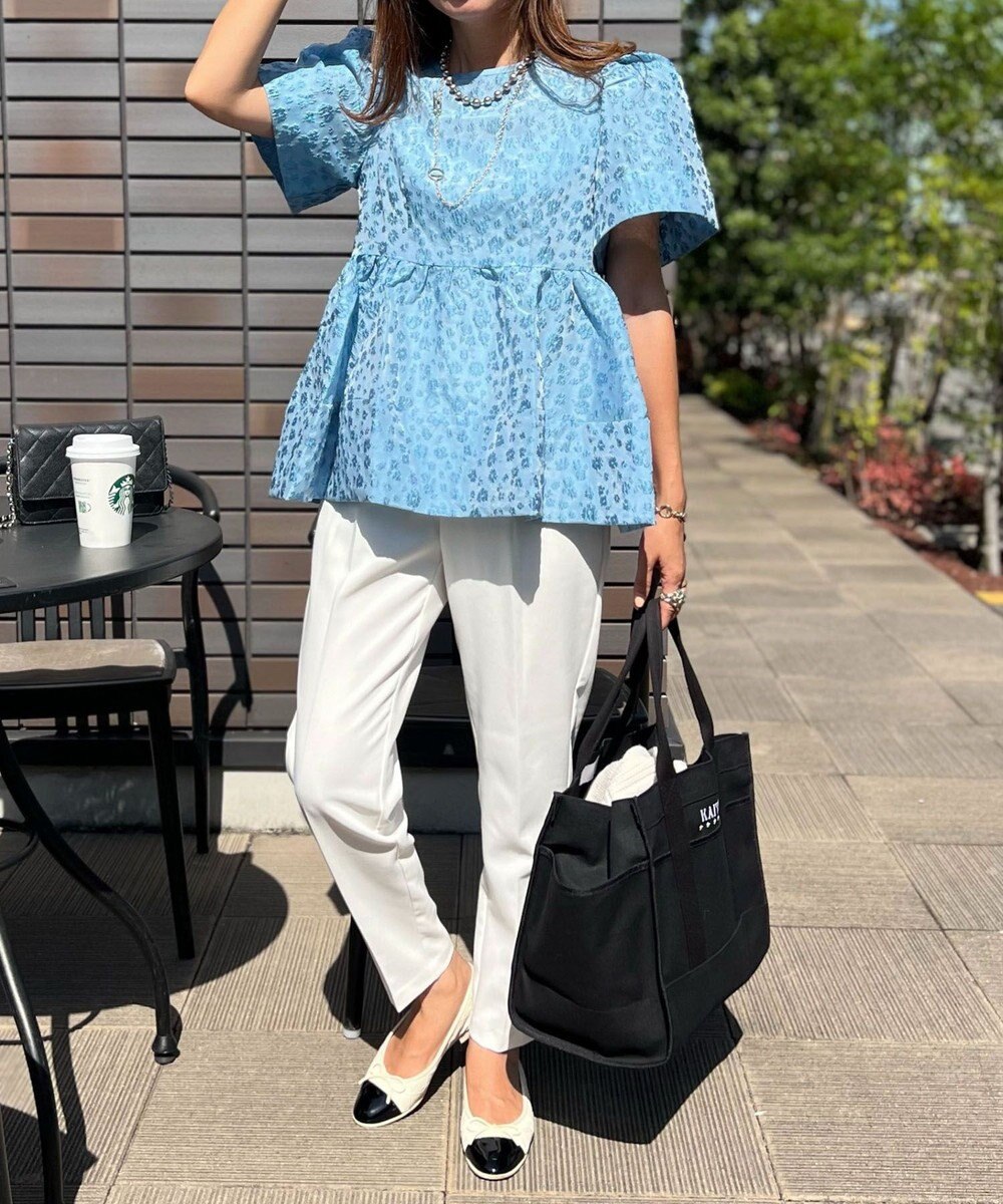 Green Parks パフスリーブジャガードペプラムブラウス 