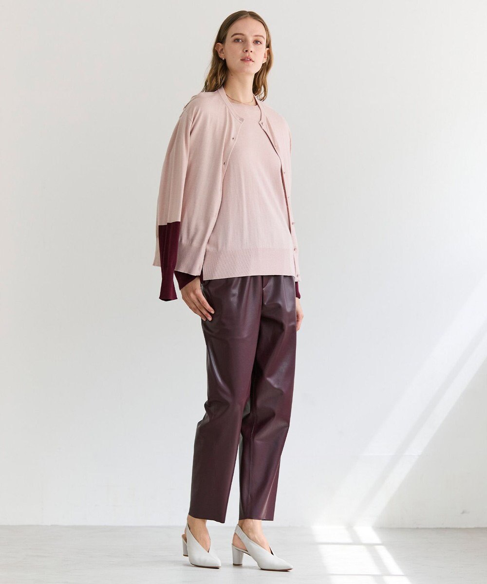 BEIGE， CHLOR / ウールシルク配色クルーネックカーディガン 