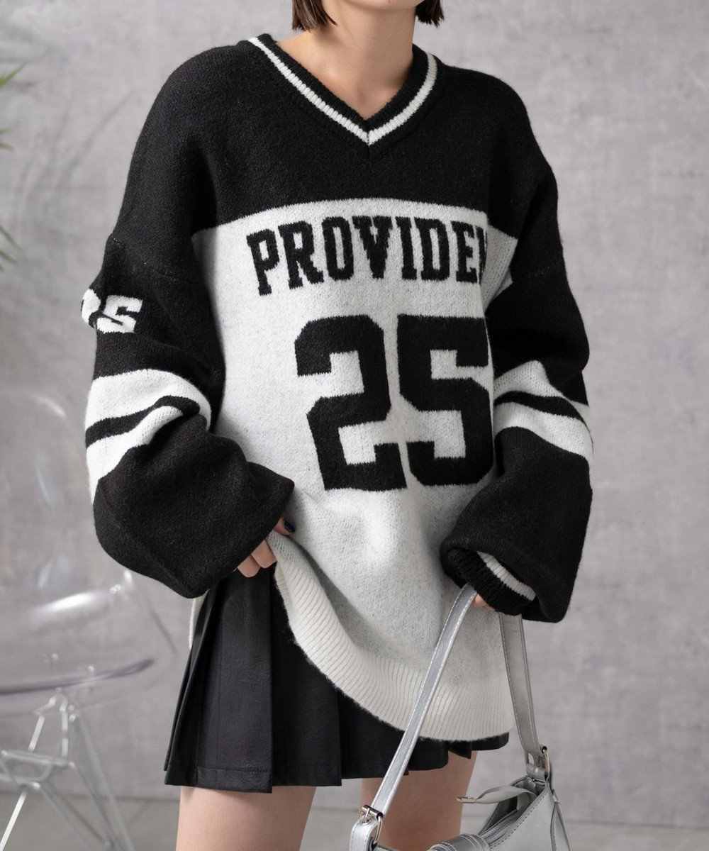 WEGO ナンバリングラインフラッフィーニット 