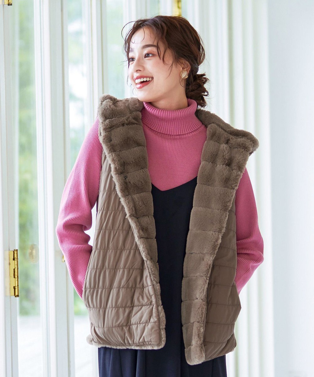 Tiaclasse 【2WAY】着回し自由のリバーシブルキルトフェイクファーベスト 