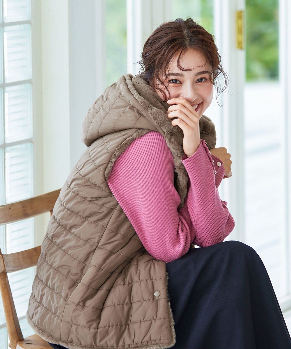 Tiaclasse 【2WAY】着回し自由のリバーシブルキルトフェイクファーベスト 