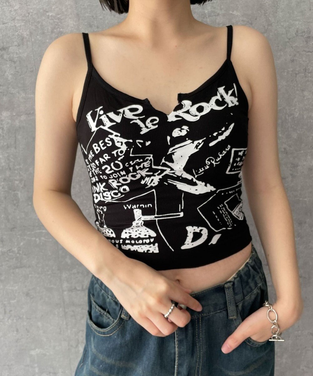 WEGO 【カップ付きインナー】グラフィックリブキャミソール 