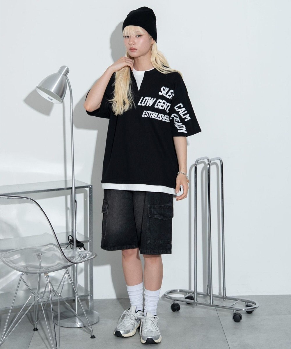 WEGO 【ユニセックス着用ITEM/MLサイズ展開】キーネックフェイクレイヤードグラフィックT（SS） 