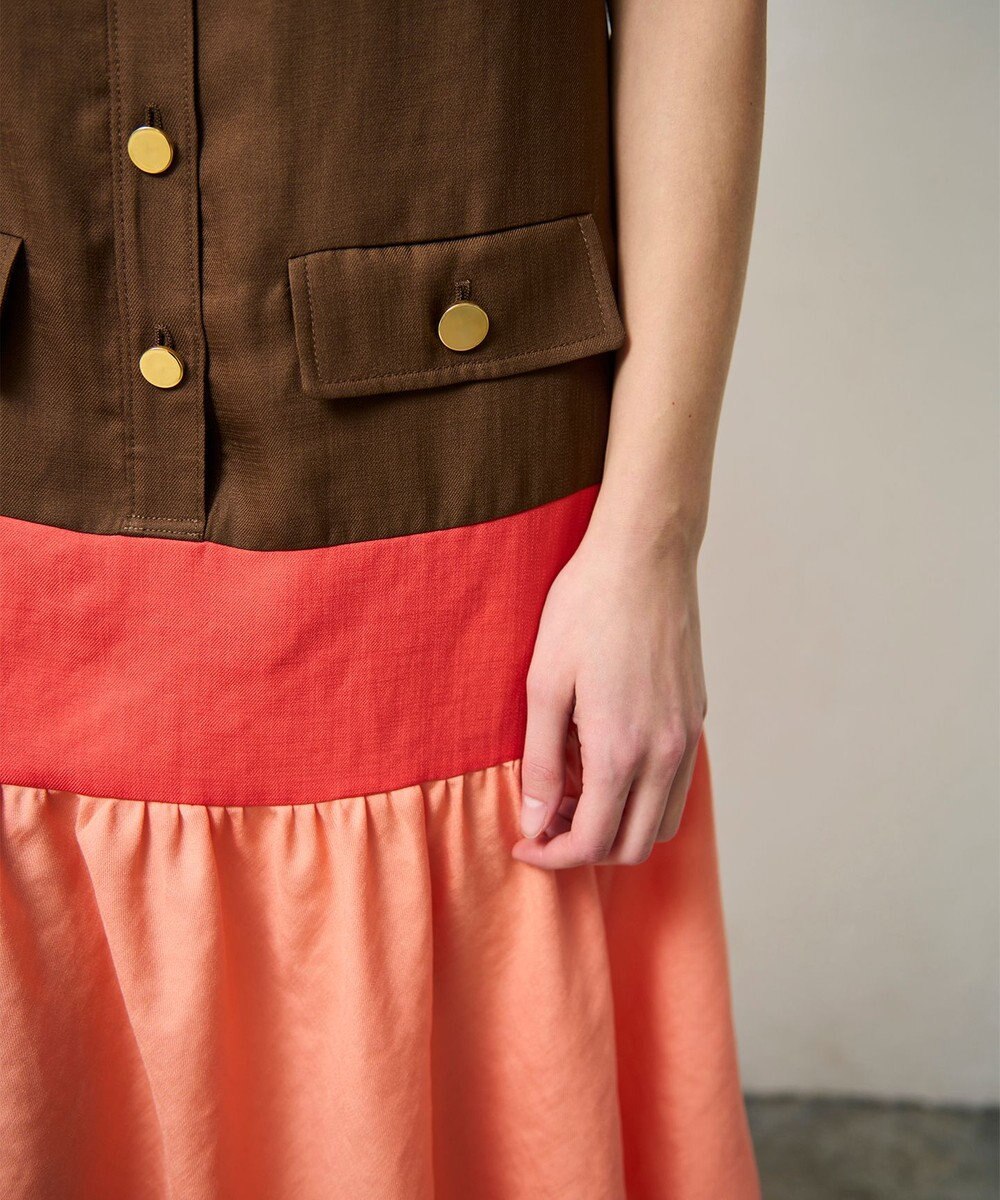 GRACE CONTINENTAL リネンタッチ配色ワンピース 