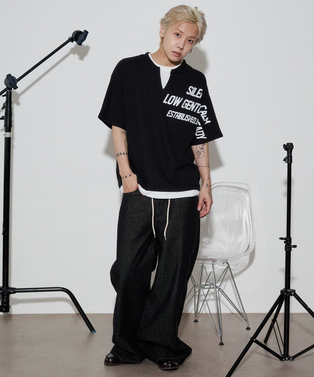 WEGO 【ユニセックス着用ITEM/MLサイズ展開】キーネックフェイクレイヤードグラフィックT（SS） 
