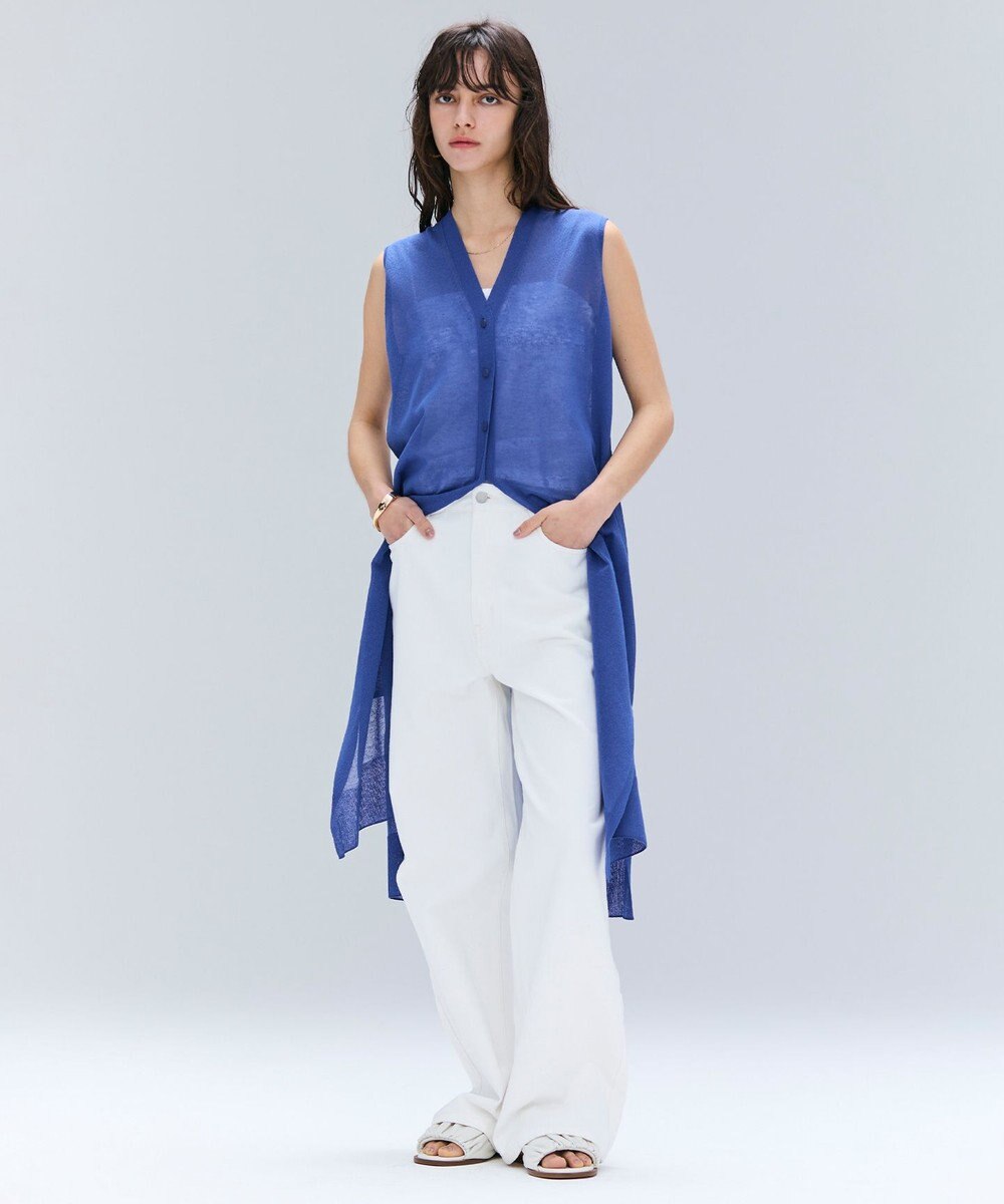 BEIGE， 【洗える】MILANO / リネン混シアーロングジレカーディガン 