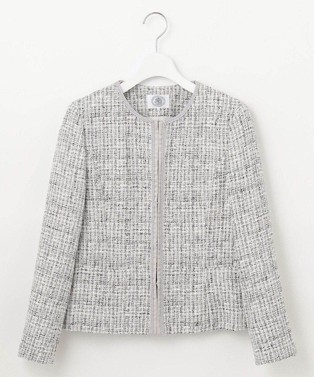 J.PRESS LADIES 【セットアップ対応】ファンシーツイード ノーカラー ジャケット 