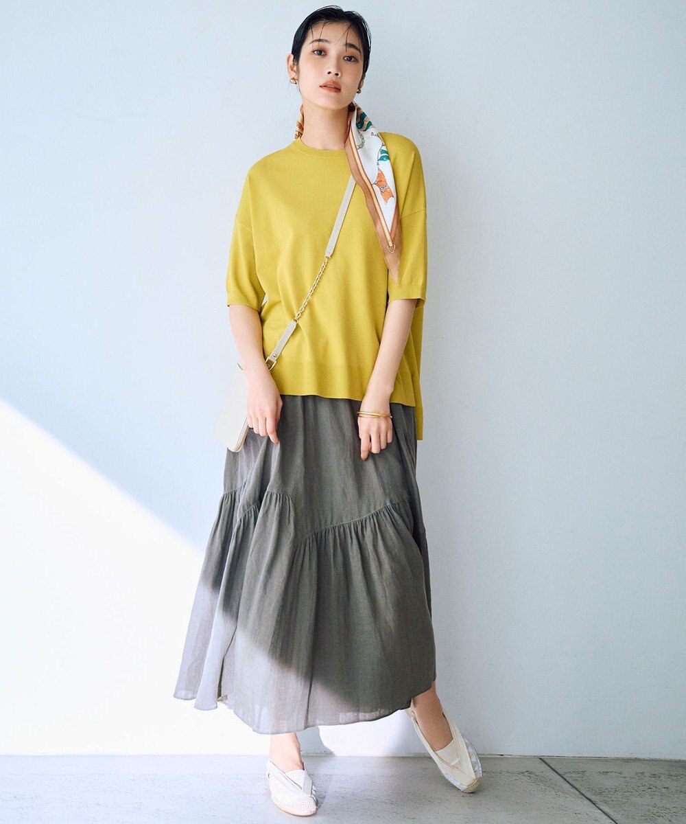 自由区 【接触冷感・UVカット・WEB限定カラーあり】クレープストレッチプルオーバー ニット 