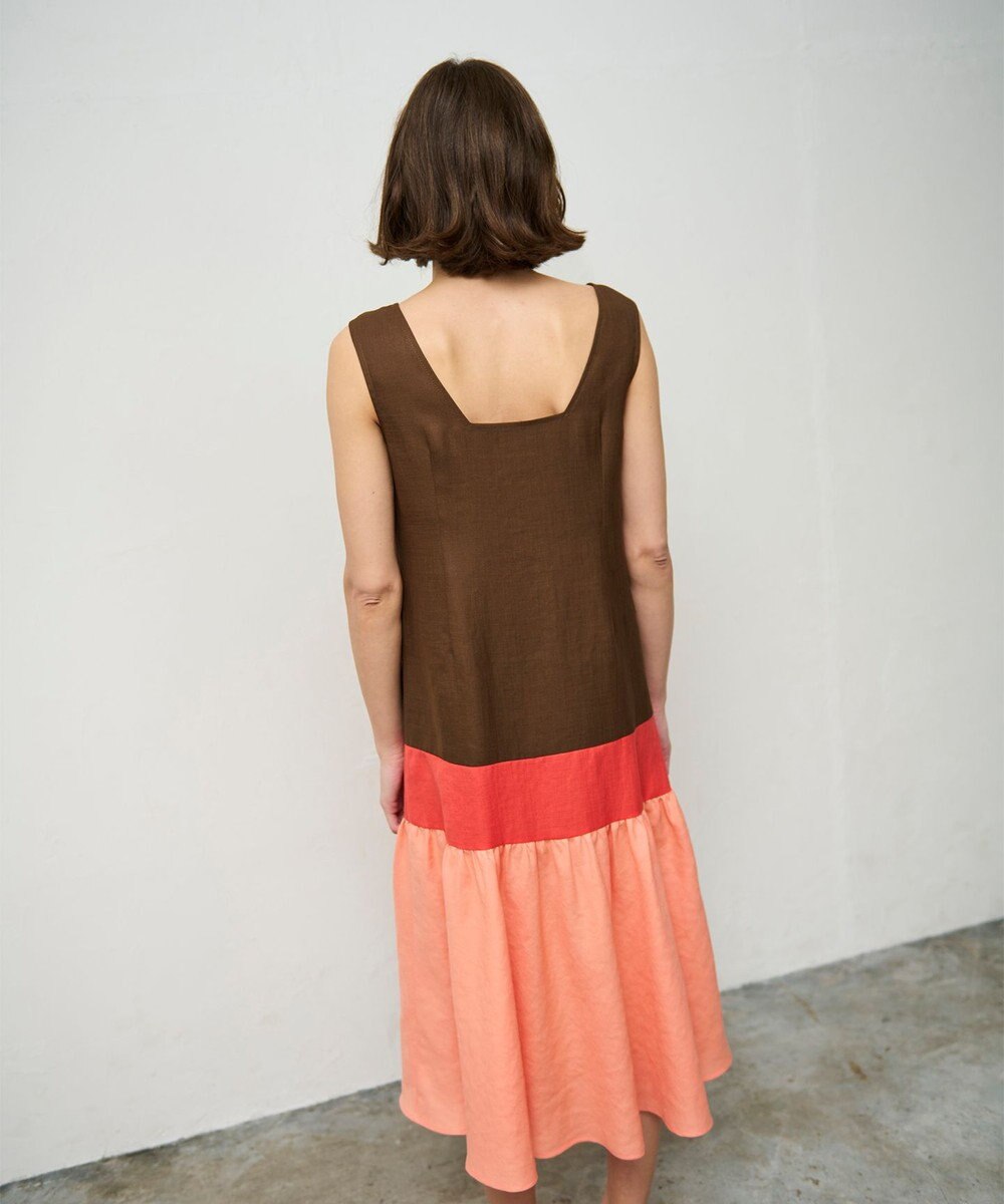 GRACE CONTINENTAL リネンタッチ配色ワンピース 