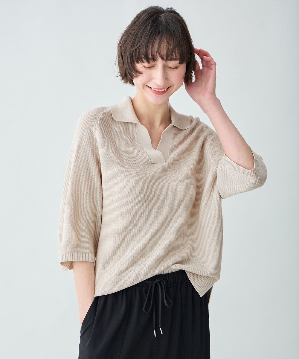 ANY L アクリルガーターポロ衿ニット 