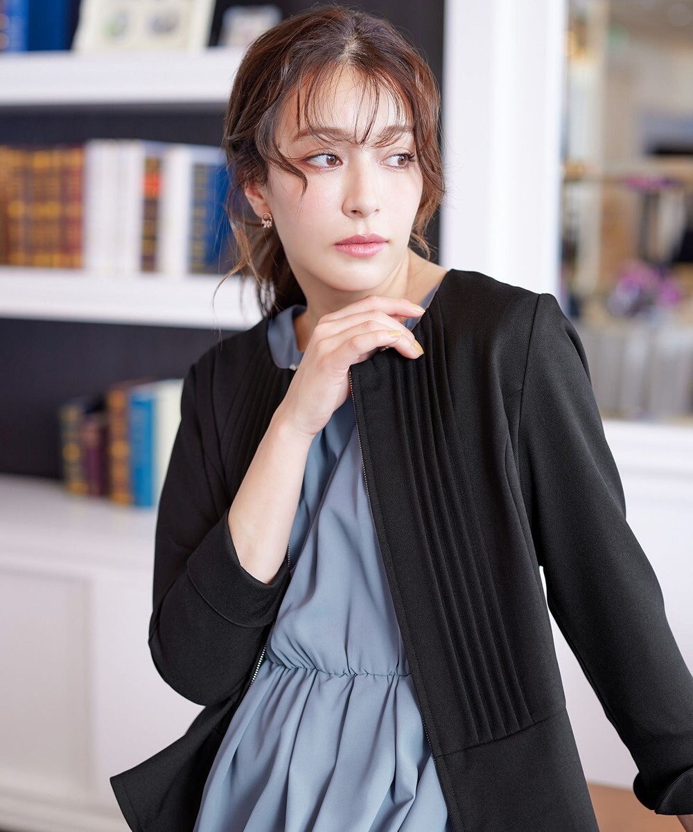 Tiaclasse L 【小倉優子さん着用・洗える】ピンタックノーカラージャケット 