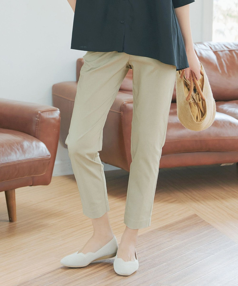 Tiaclasse L 麻混ストレッチテーパードパンツ 