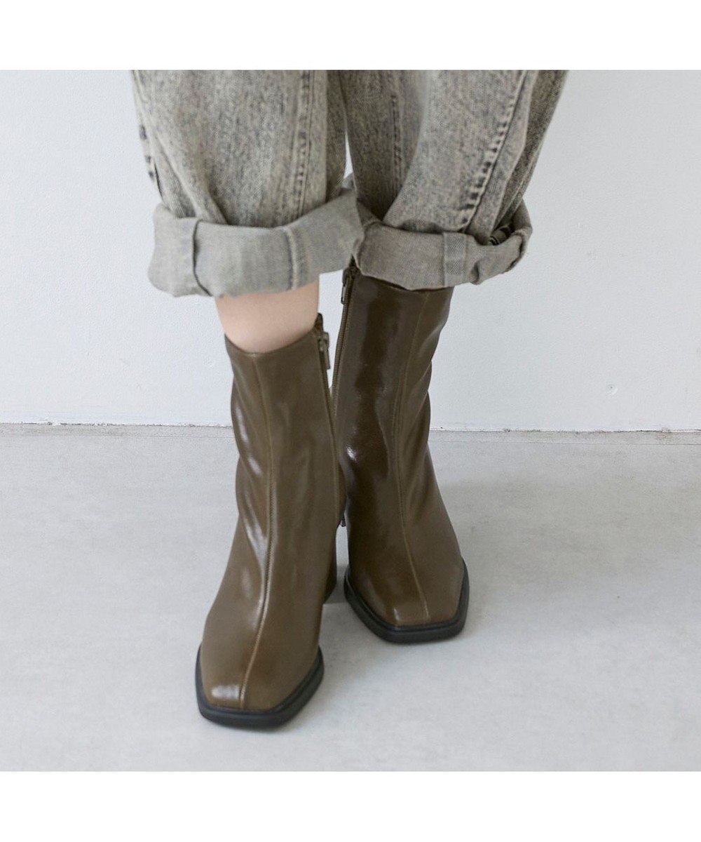 MODE ET JACOMO <carino>スクエアトゥブロックヒールブーツ 