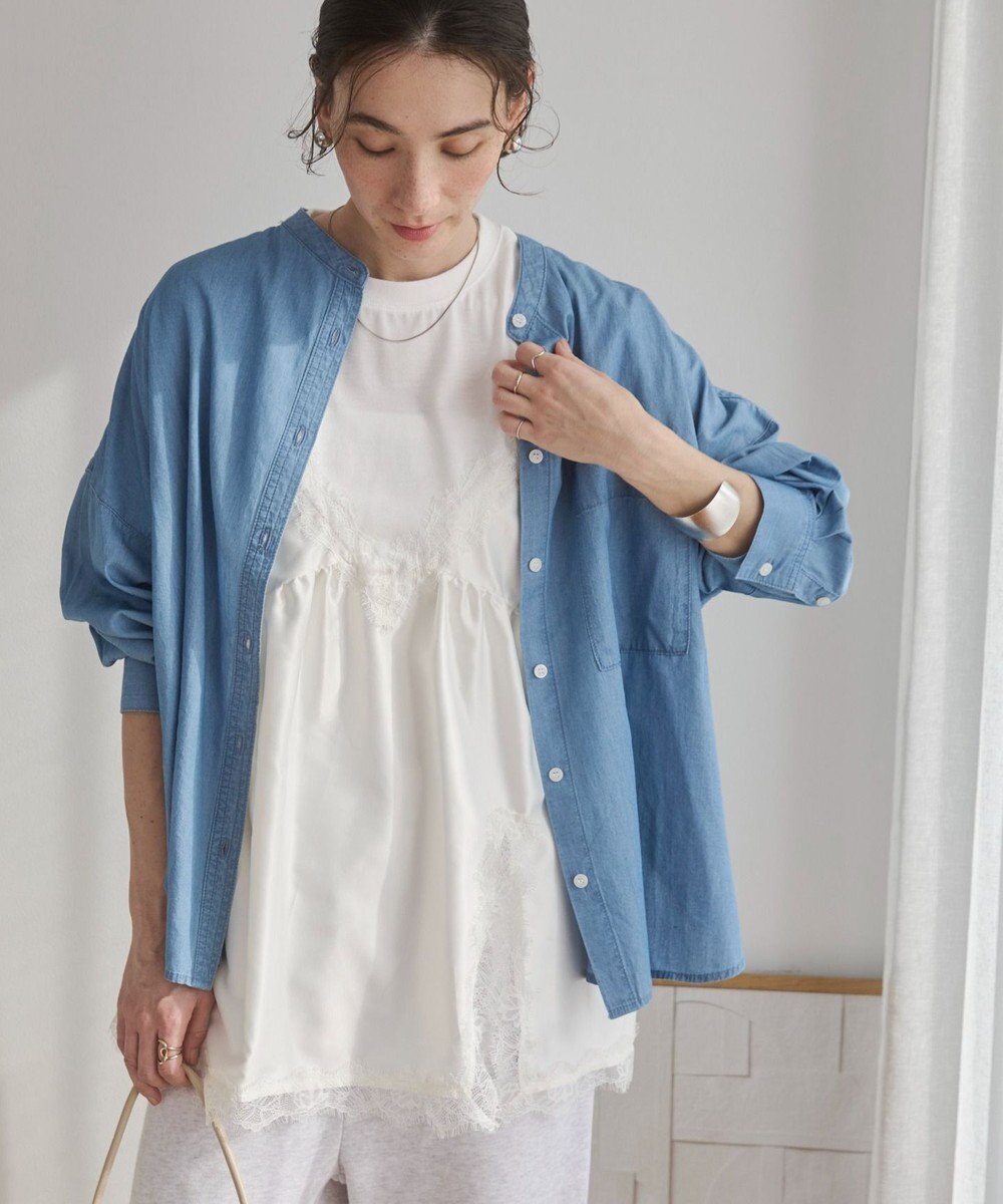 WEGO 【ANGIE VINTAGE】シアーデニムバンドカラーシャツ 