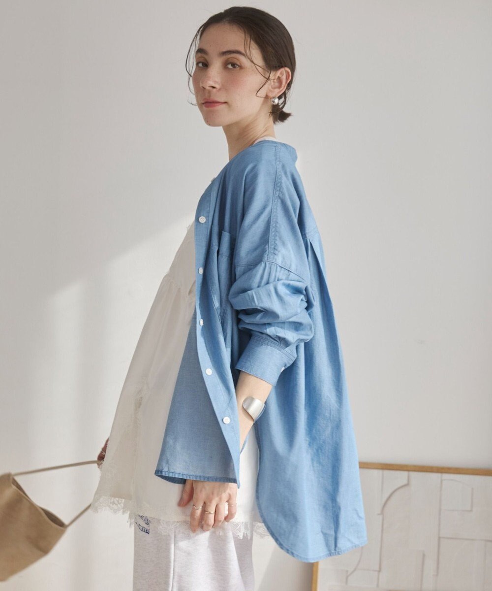 WEGO 【ANGIE VINTAGE】シアーデニムバンドカラーシャツ 