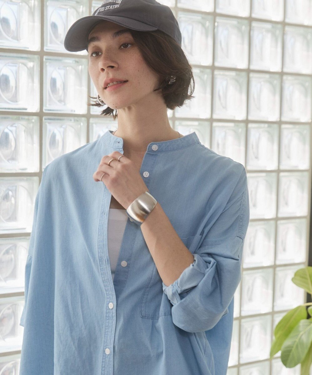 WEGO 【ANGIE VINTAGE】シアーデニムバンドカラーシャツ 